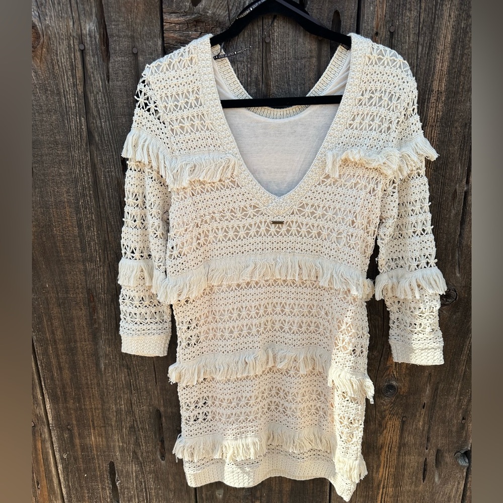NWT Volcom Stone Row Cocoknit Dress Crochet Cream Bohemian Beach Knit Dress - Picture 4 of 10